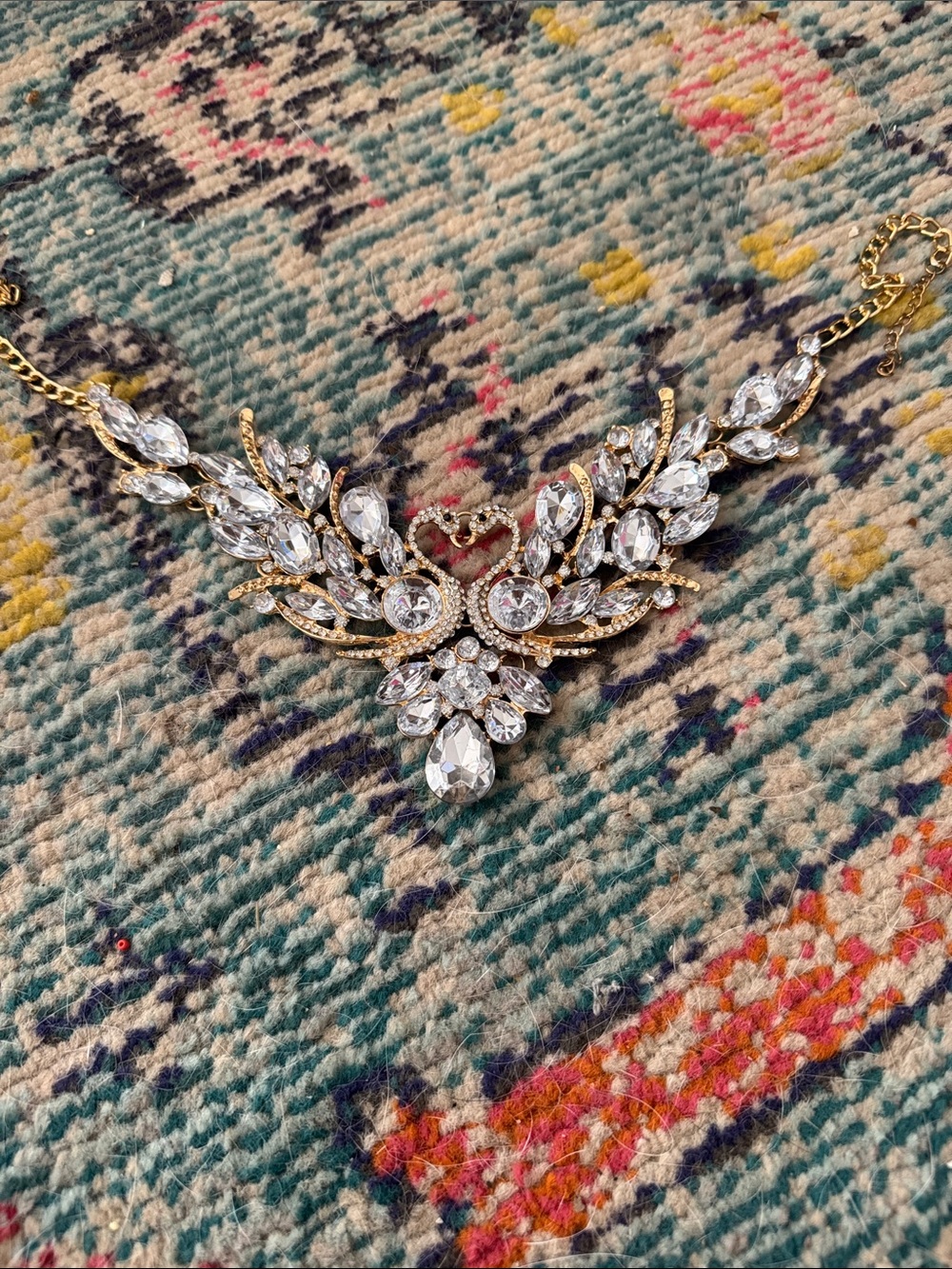 Gold-Tone Crystal Statement Necklace – Clear Crystal Accent